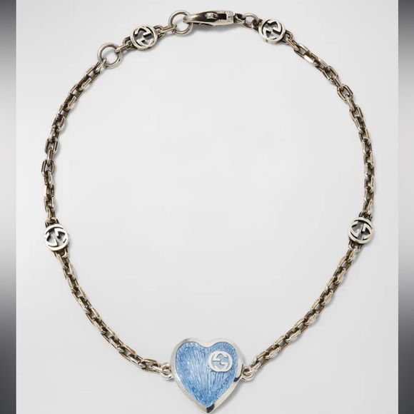 GUCCI INTERLOCKING G GG 925 SILVER HEART CHARM PENDANT ENAMEL BRACELET like new - Picture 16 of 16